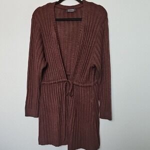 BloomChic Brown Pointelle Long Sleeve Tie Open Front Longline Cardigan 18-20